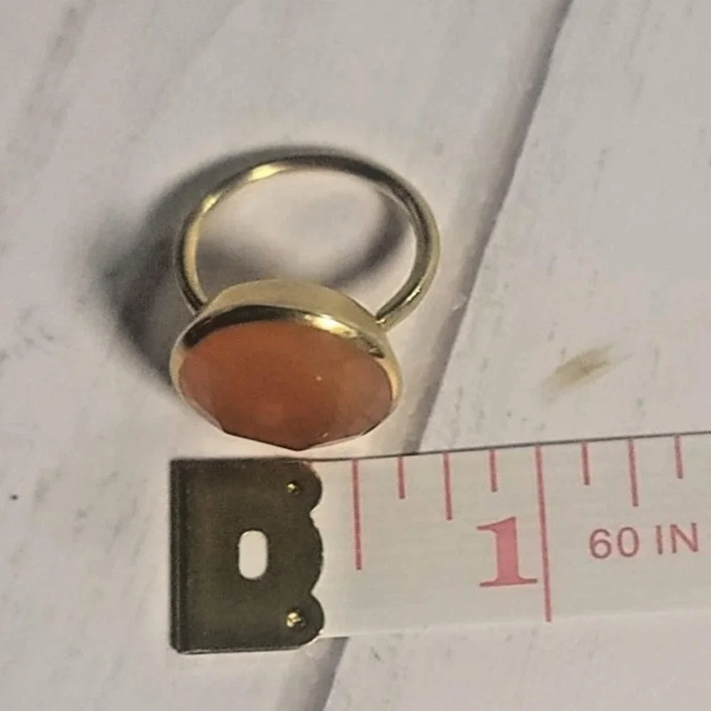 Gold Vermeil 925 Orange Gemstone Ring Size‎ 7 Round Cabochon Carnelian Statement